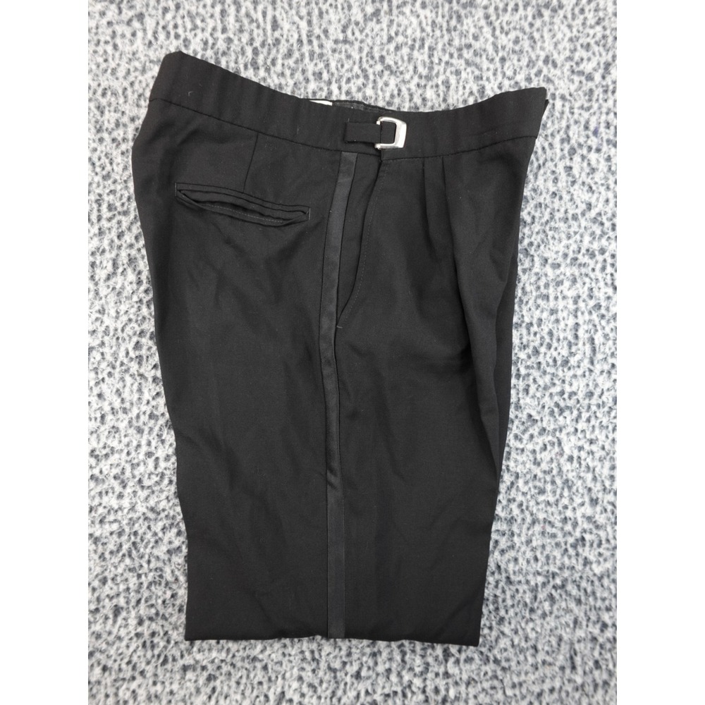 Mens Black Tuxedo Trousers Satin Stripe Side Adjusters Pleated Dress Pants 32x29